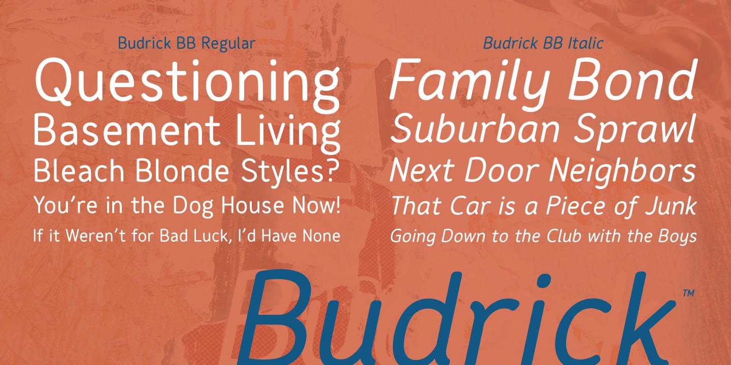 Ejemplo de fuente Budrick BB Bold Italic